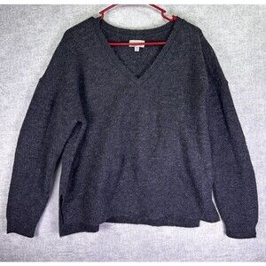 Lucky Brand Womens V Neck Pullover Cozy Knit Sweater Wool Blend Gray Medium